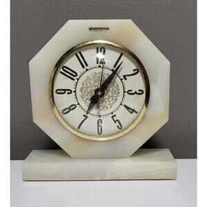 Art Deco Onyx Table Clock 10" H